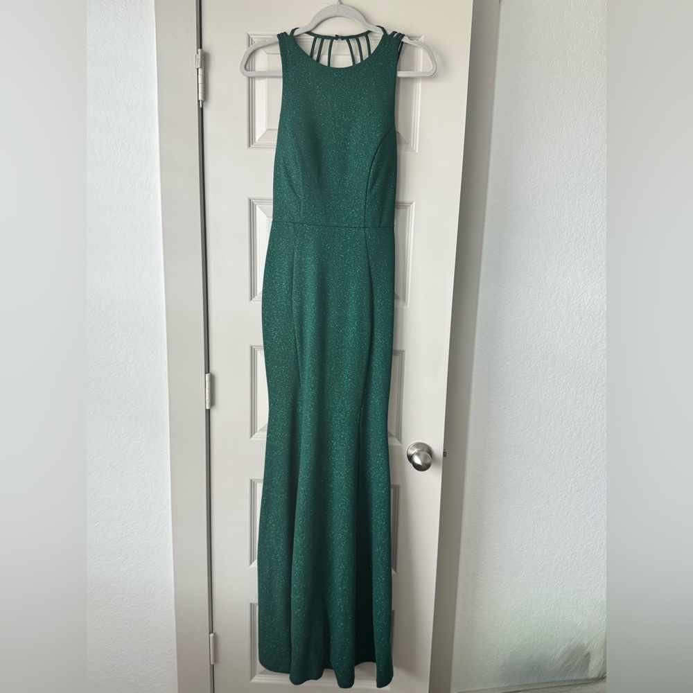 Windsor Keyla Open Back Fitted Formal Glitter Gown Hunter Green NEW Size Small - Picture 9 of 12